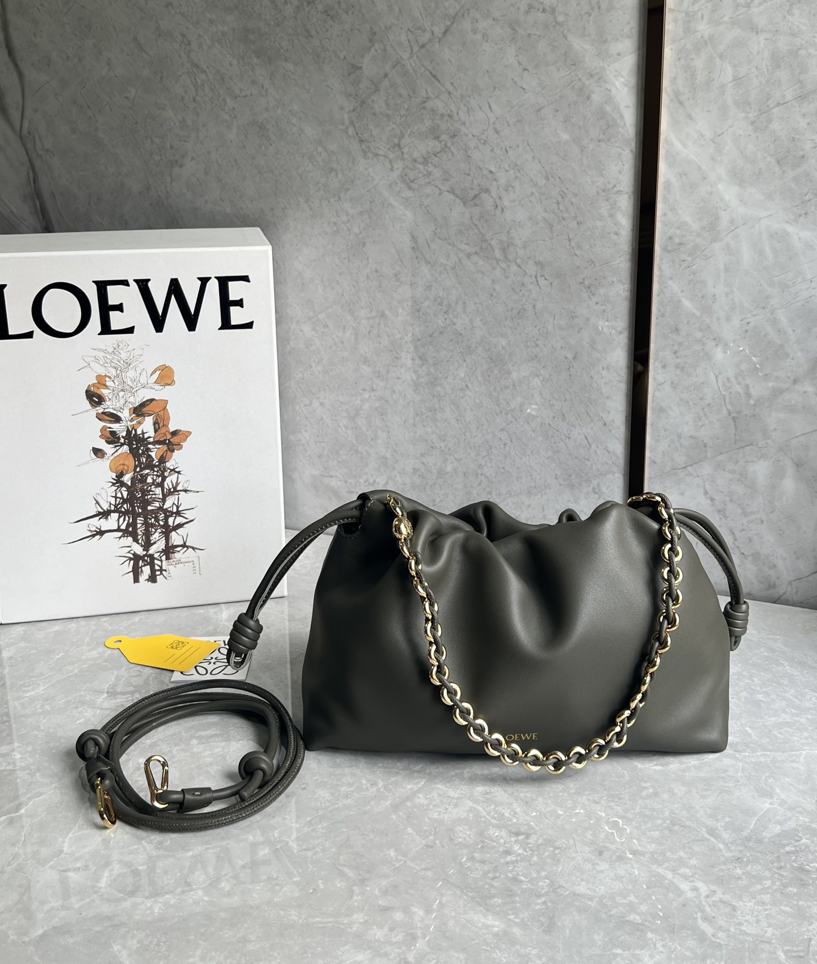 Loewe Medium Flamenco Purse in Mellow Nappa Lambskin Black Grey